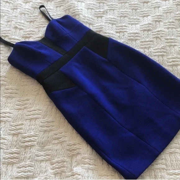 Milly Clarisse Combo Dress Wool Colorblock Cobalt